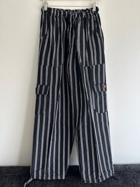 Peru/Ecuador Handmade Cotton Boho Striped Black Gray Unisex Pants Joggers Large
